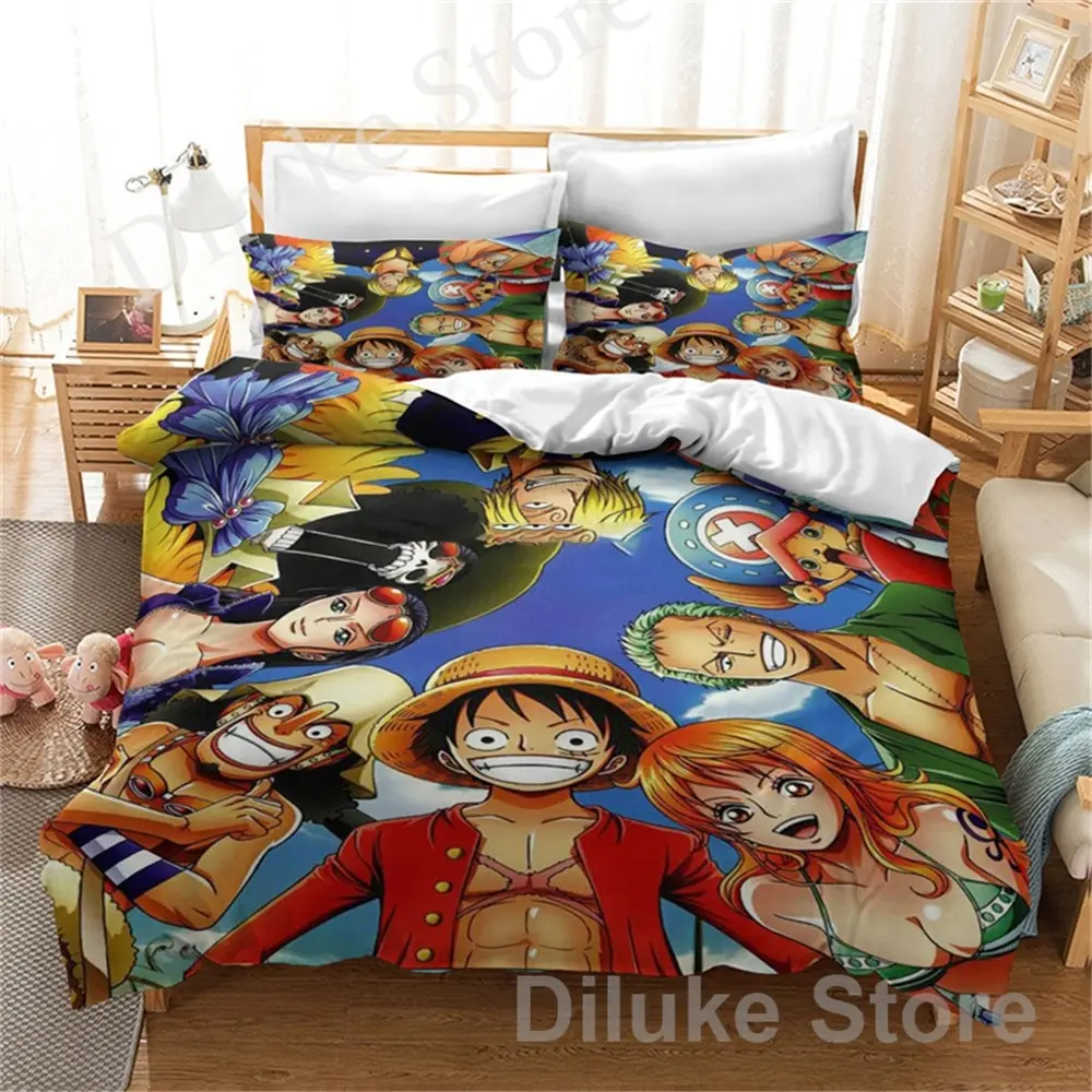 

Popular Monkey D. Luffy Printed Bedding Set Anime ONE PIECE Cartoon 3d Bed Linen Children Duvet Cover Set Pillowcase King Size
