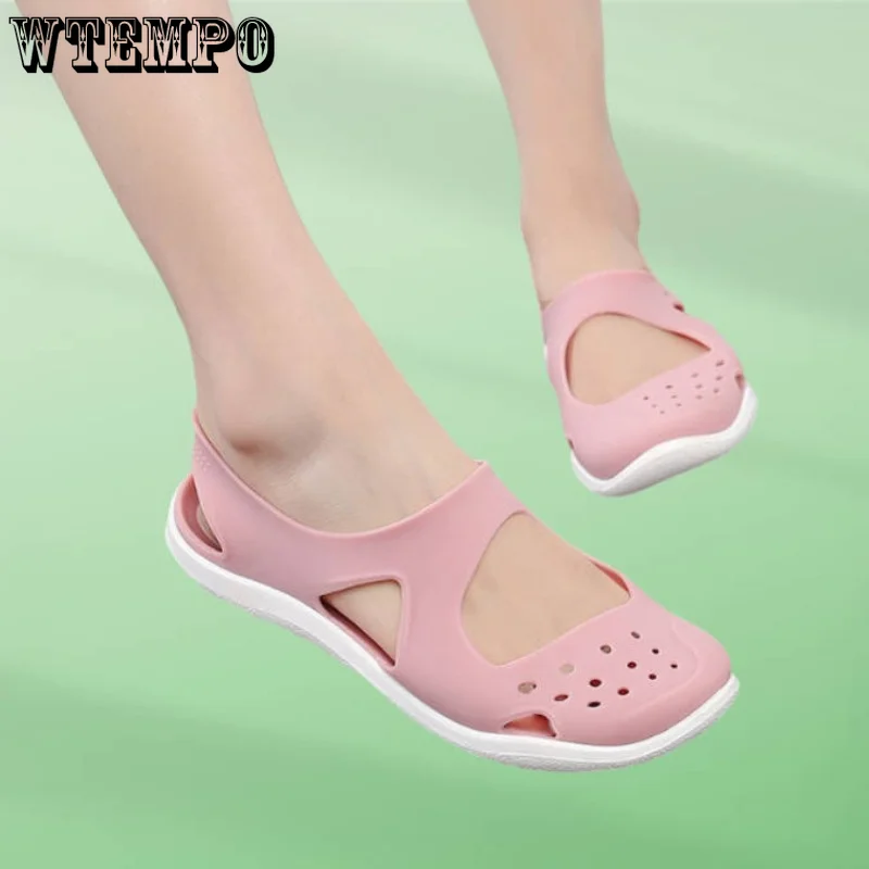 WTEMPO Women Jelly Sandals Non-slip Soft Bottom Baotou Beach Footwear Comfortable Summer Soft Shoes Female Flats Dropshipping