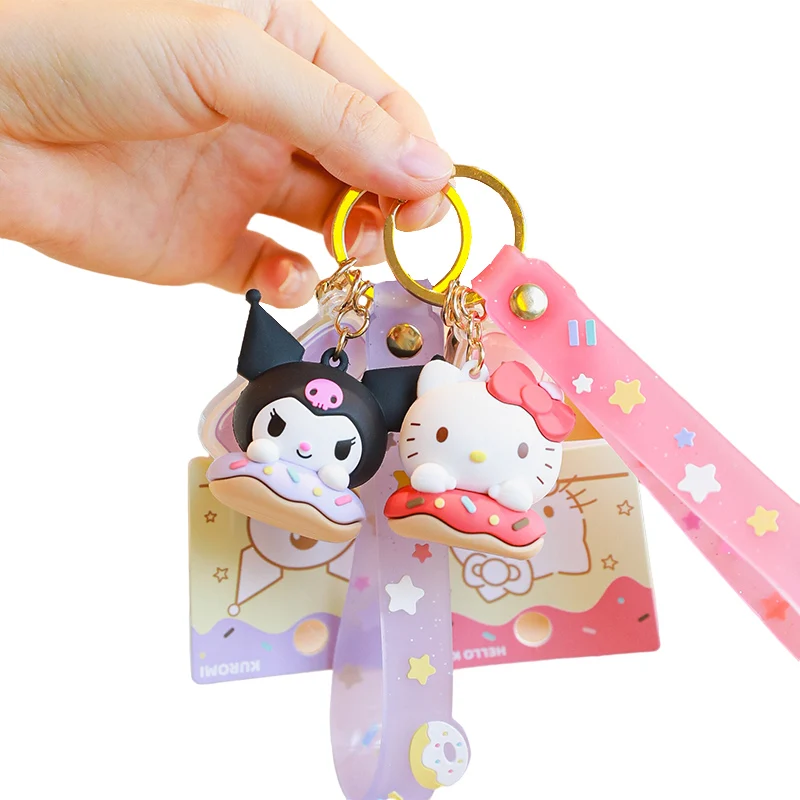 Kawaii Sanrio Hellokitty брелок в виде пончика Melody Cinnamoroll подвеска Kuromi для девочек мягкий