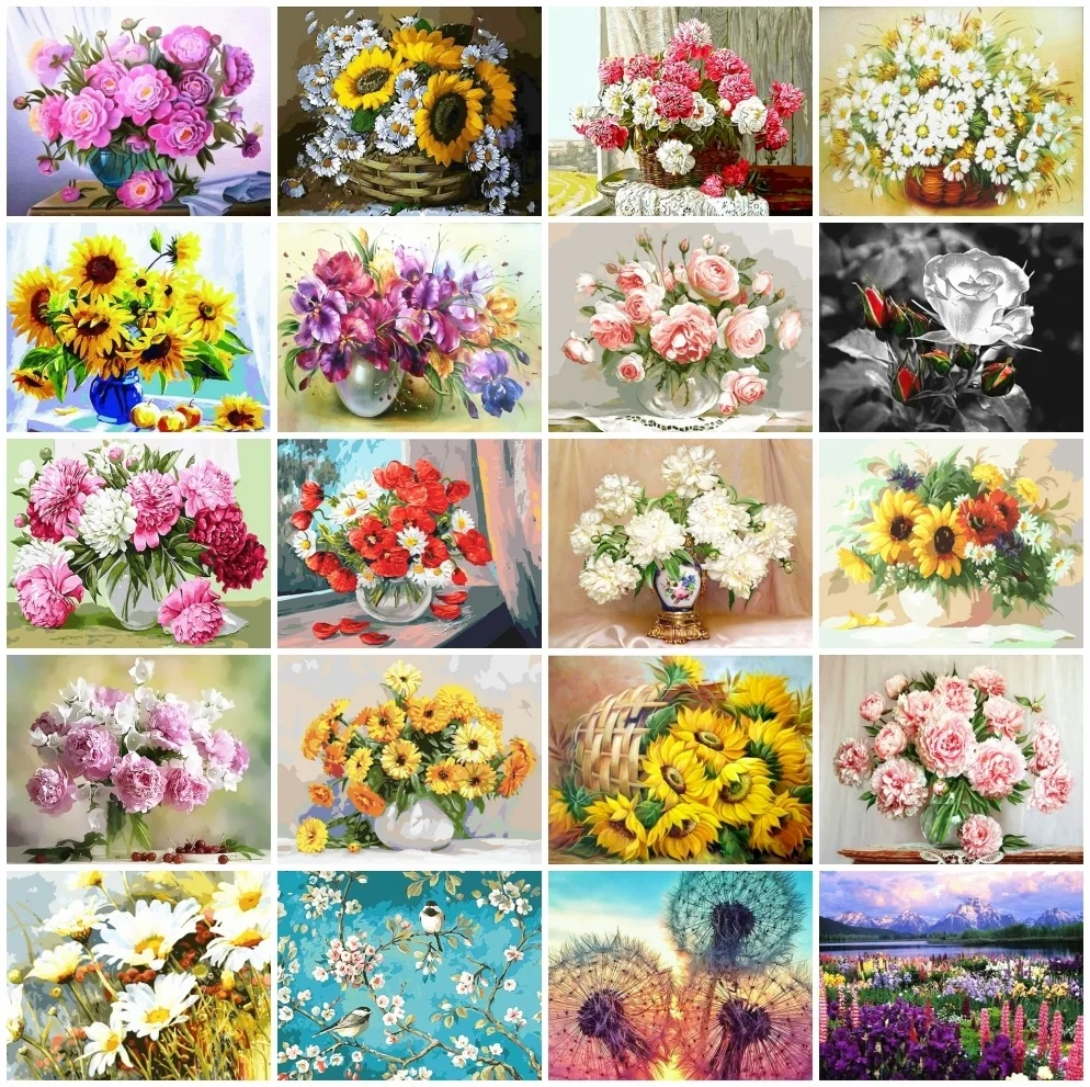 

AZQSD Diy Paint By Numbers Flower Unique Gift For Children Painting By Numbers Landscape Handmade Canvas Art Home Decoration