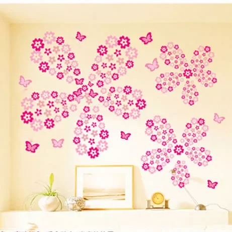 

New 108pcs Flowers and 6pcs Butterfly Wall Stickers Living Room Bedroom Art Decals Home Decoration Furniture Stickers Baby Nurse