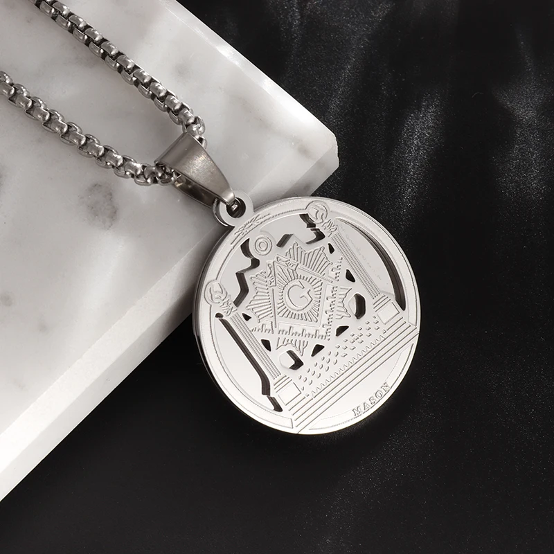 

Casual Simple Stainless Steel Masonic Pendant Necklace for Men Classic Trend Freemason Mjolnir Jewelry Necklace Gift
