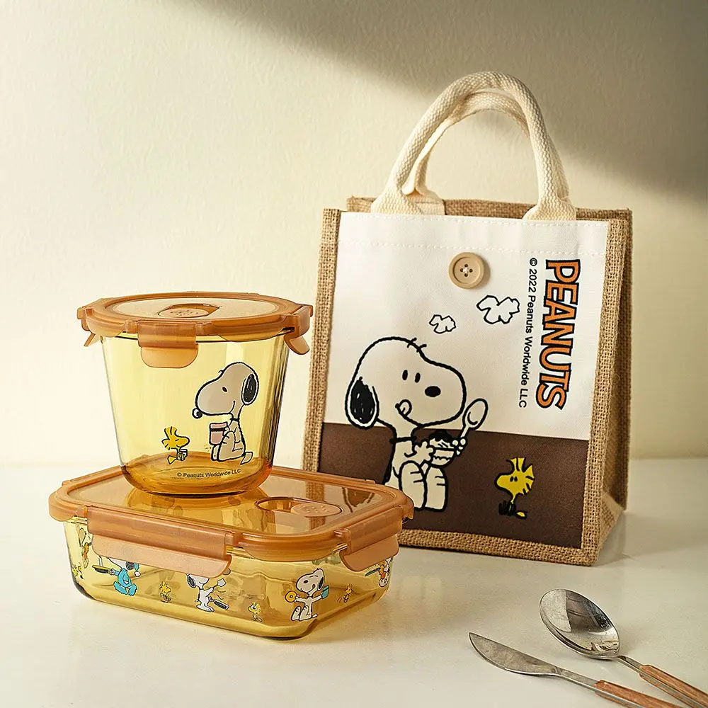 

Kawaii Snoopy Co брендинговый Ланч-бокс, мультяшное стекло, портативная термостойкая посуда, костюм, пищевая коробка, сумка