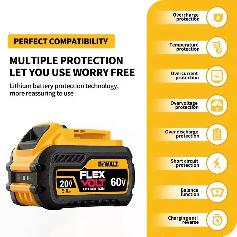 Фото Аккумулятор DeWALT 100% оригинальный 20В/60В 9000мАч MAX FlexVolt для DCB200 DCB205 DCB206 DCB209 DCB182, аккумулятор для электроинструмента, доставка по воздуху. №2