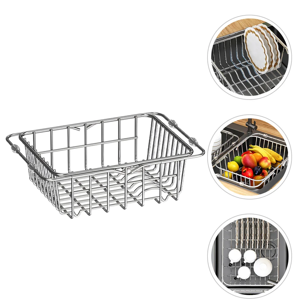 

Countertop Utensil Holder Cutlery Drain Basket Expandable Kitchen Dish Drainer Stainless Steel Draining Rack Storage Shelves