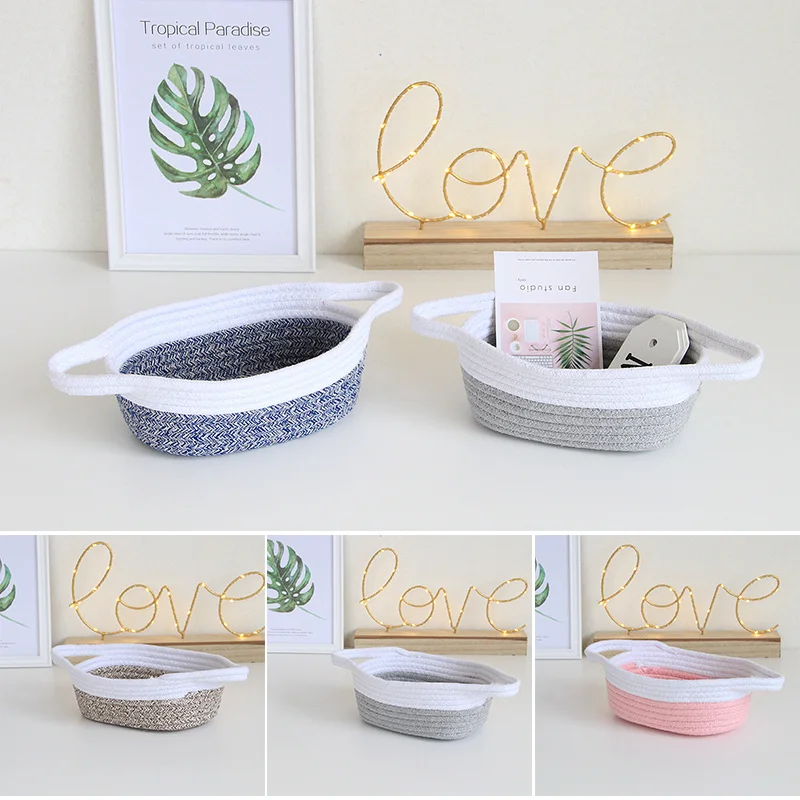 

Small Woven Basket with Handles Cotton Rope Storage Basket Decorative Organizer Bin for Home Living Room Bedroom