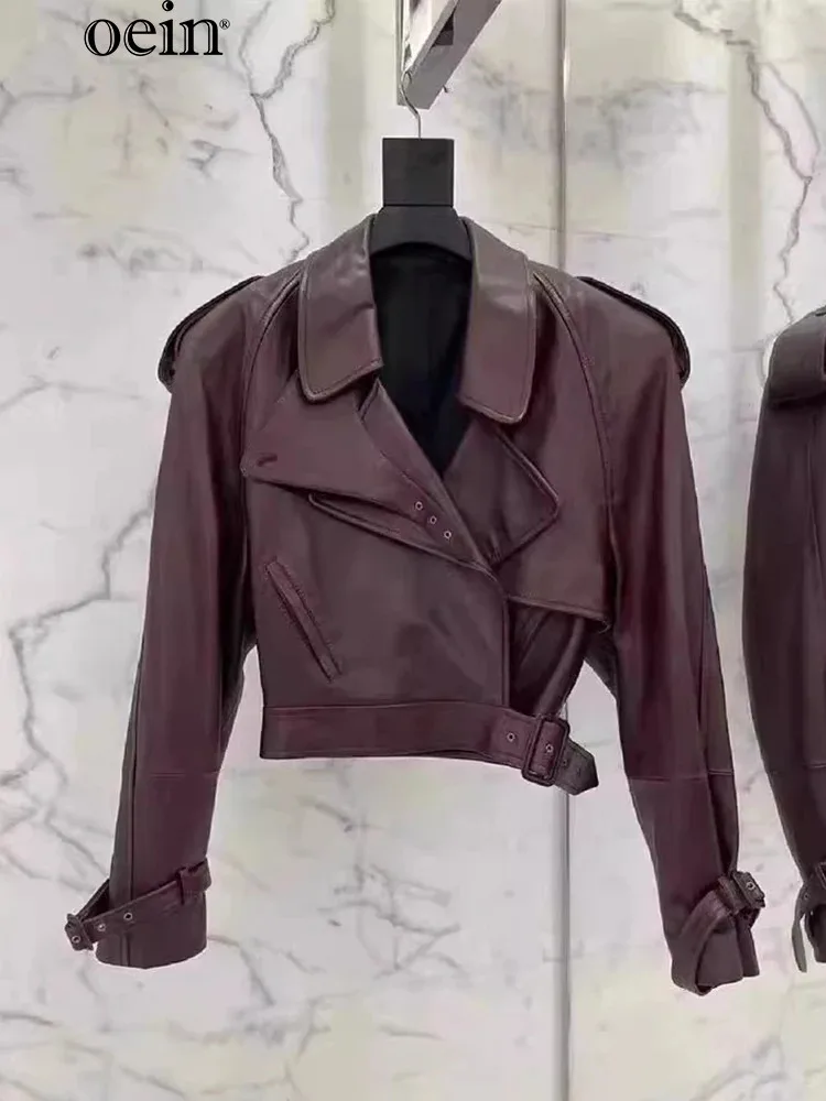 [Oein] 2024 французская кожаная куртка для женщин на осень высококачественный дизайн