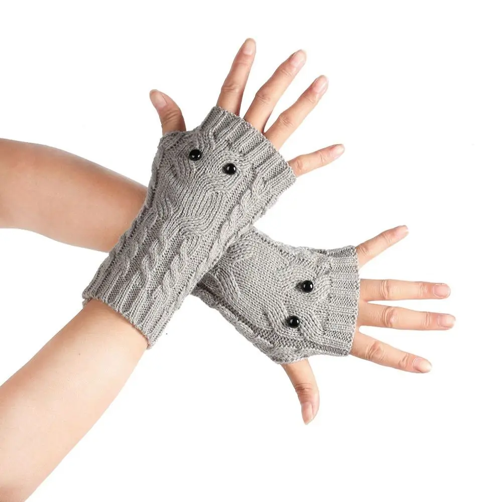 

Soild Color Thickened Warm Winter Elastic Fingerless Mittens Arm Warmer Knitted Gloves Half-finger