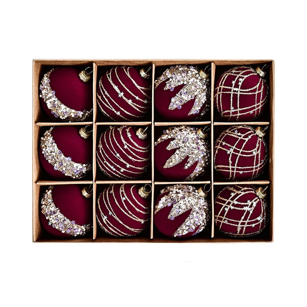 

Рождественские шары бархатные винные красные 12 шт.