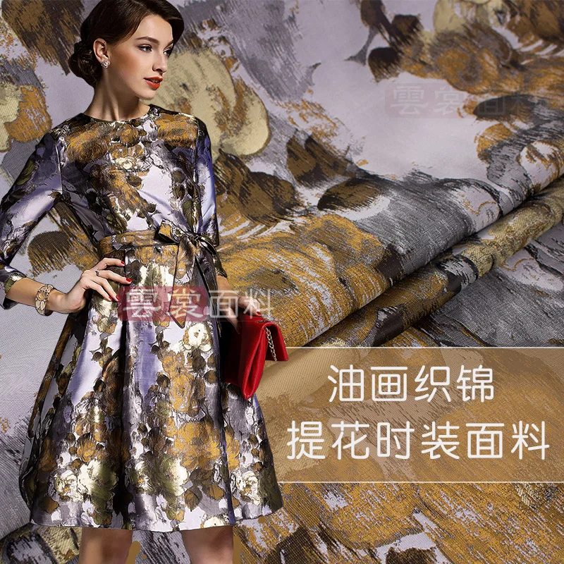 

Jacquard Fabric Oil Painting Style Thin Dress Windbreaker Clothing Spring Summer European Brand Fashion Design Wholesale Cloth