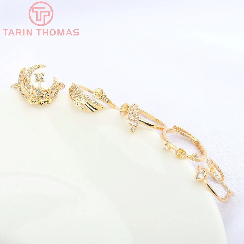 

(5100) 2PCS 20MM 24K Gold Color Brass with Zircon Open Adjustable Size Ring High Quality DIY Jewelry Making Findings Wholesale