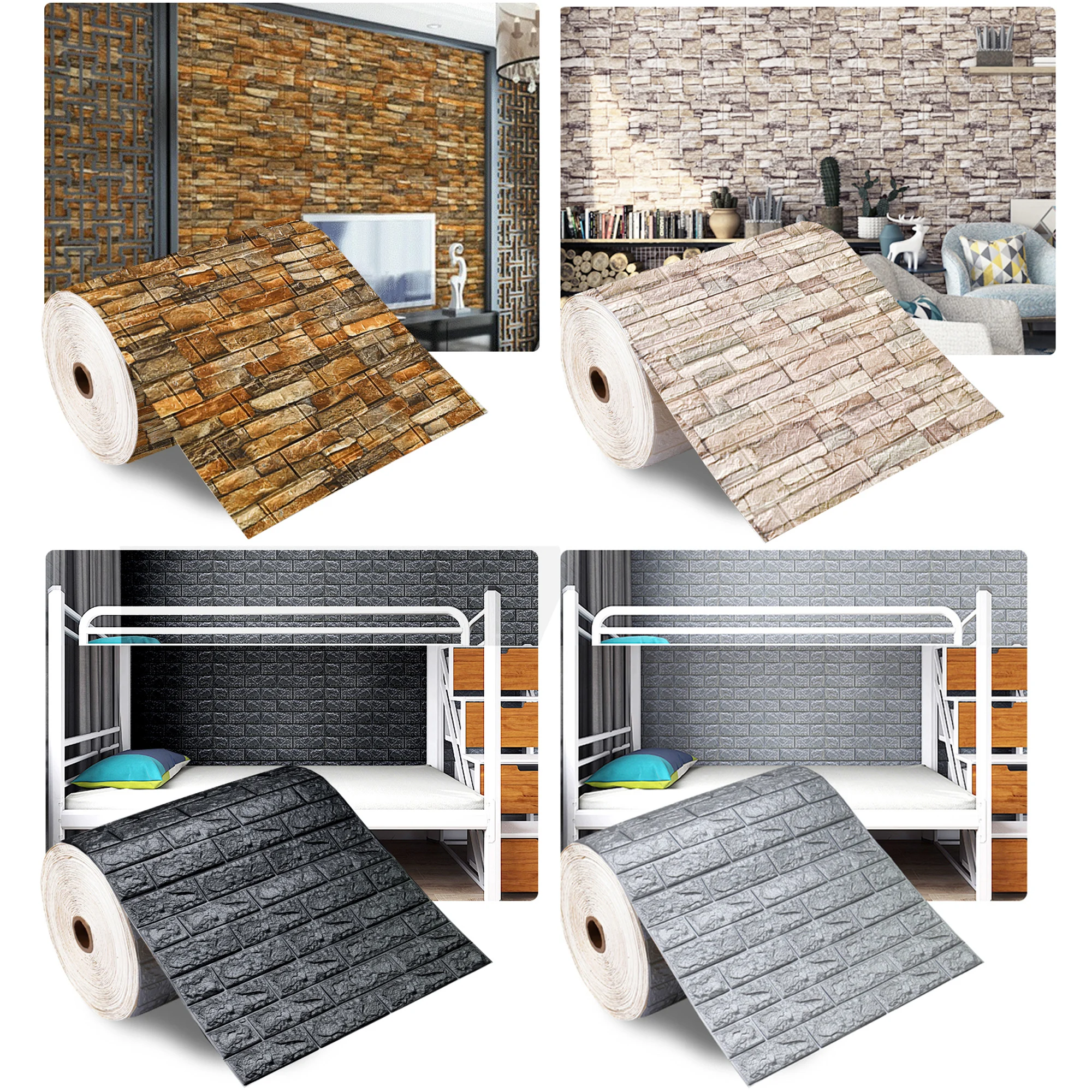 

Roll 3D Wall Sticker Imitation Brick Bedroom Waterproof Self-adhesive Wallpaper For Living Room TV Backdrop Decor