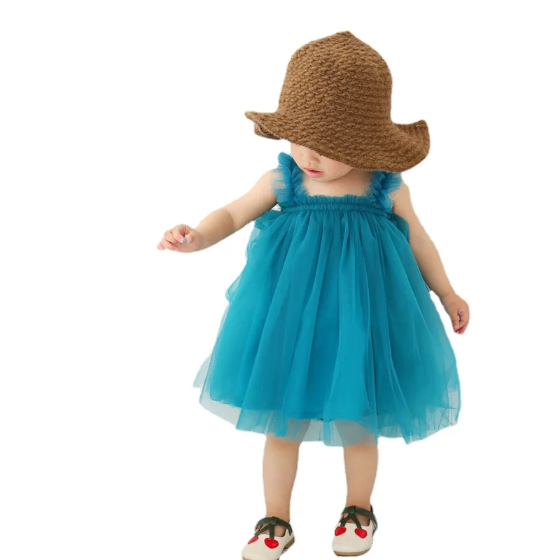 Baby Girls Tutu Dress Toddler Sleeveless Backless Tulle Dress Infant Birthday Princess Summer Beach Sundress Sling Mesh Skirt