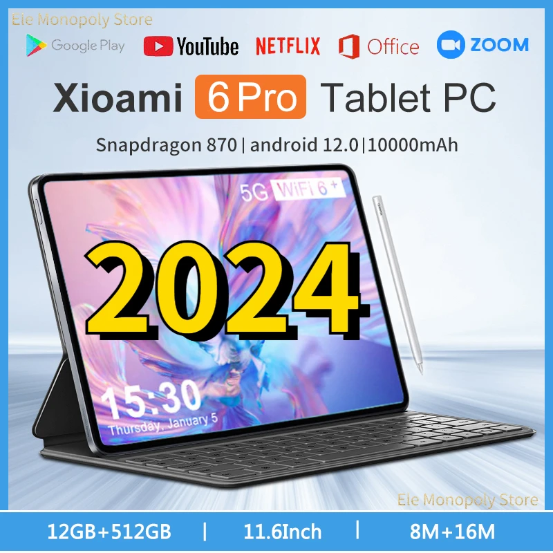 

2023 Pad 6 Pro Tablet Android 12 Snapdragon 870 IPS 12GB+512GB 5G Tablets PC 11 Inch 10000mAh Global Version Dual SIM Card WIFI
