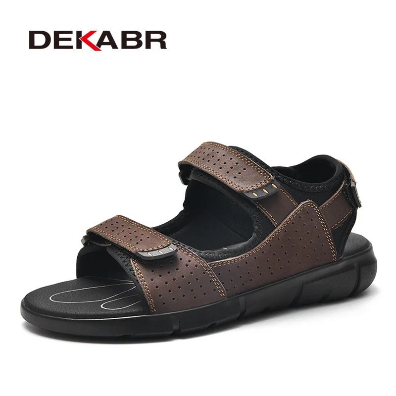 

DEKABR Brand Men's Casual Shoes Genuine Leather Sandals Men Flip Flops Breather Slippers Plus Size 38~48 Summer Sapato Masculino