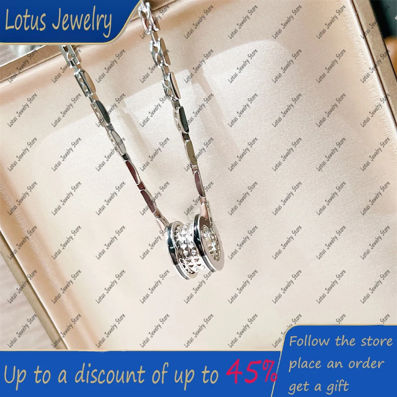 

Original Design 1:1 925 Silver Enamel Rivet-shape Necklace Classic Double Zircon Clavicle Sweater Chain Women's Luxury Jewelry