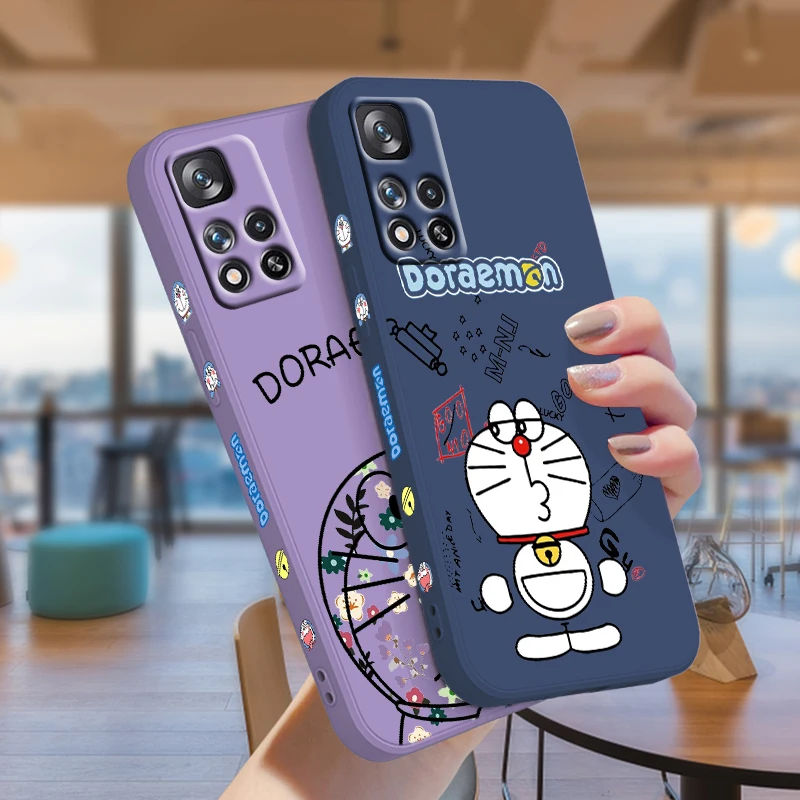 

Doraemon cartoon Cute Phone Case Xiaomi POCO M4 X4 F4 C40 X3 NFC F3 GT M4 M3 M2 Pro C3 X2 4G 5G Liquid Left Rope Cover Fundas