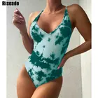 Riseado купальник с галстуком-краской, цельный сексуальный женский купальник с v-образным вырезом, новинка 2022, монокини с перекрещивающимися полосками сзади, женский купальный костюм с рюшами