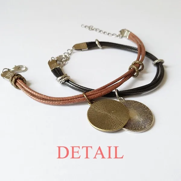 

Chrysanthemum Yellow Sand Leave UU Bracelet Double Leather Rope Wristband Couple Set