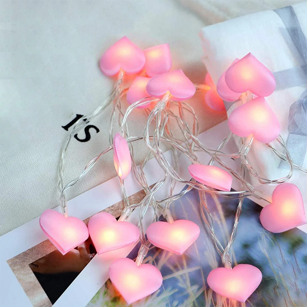 

Led Cotton Love Heart Wedding String Fairy Light Pink Girl String Indoor Wedding Party Valentines Day Decor Without Battery