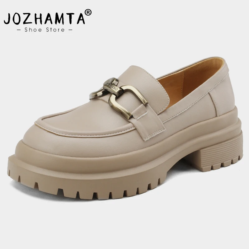 

Женские туфли из натуральной кожи JOZHAMTA, лоферы на платформе и высоком каблуке, повседневные туфли-лодочки с цепочкой, размеры 34-40
