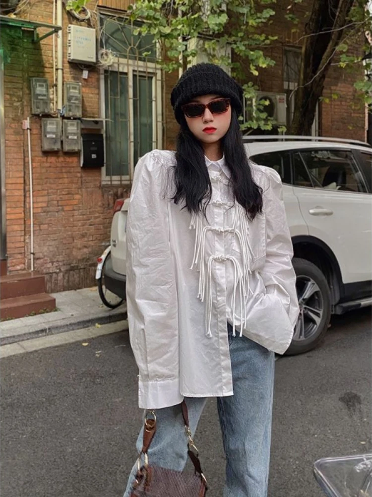 Рубашка Korobov с длинным рукавом и пряжкой Женская Осенняя новая Корейская