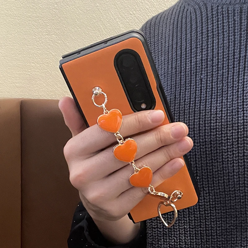 

Fashion Love Bracelet Leather Phone Case For Samsung Galaxy Z Fold 5 Z Fold 4 Z Fold 3 2 Girl Cute Phone Chain Strap Cover