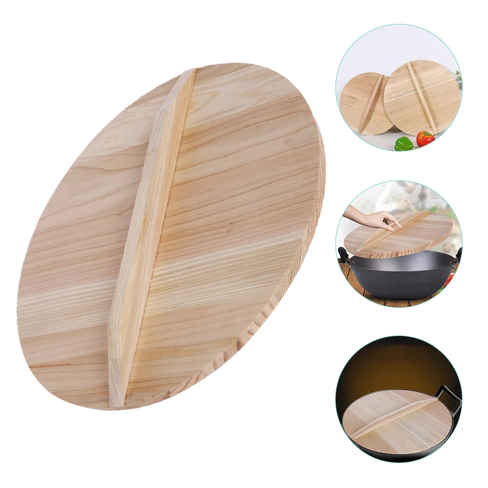 

Fir Pot Lid Cooking Tool Anti Oil Splashing Cover Wok Home Tools Frying Pan Kitchenware Handcrafted Wooden Flat Bottom
