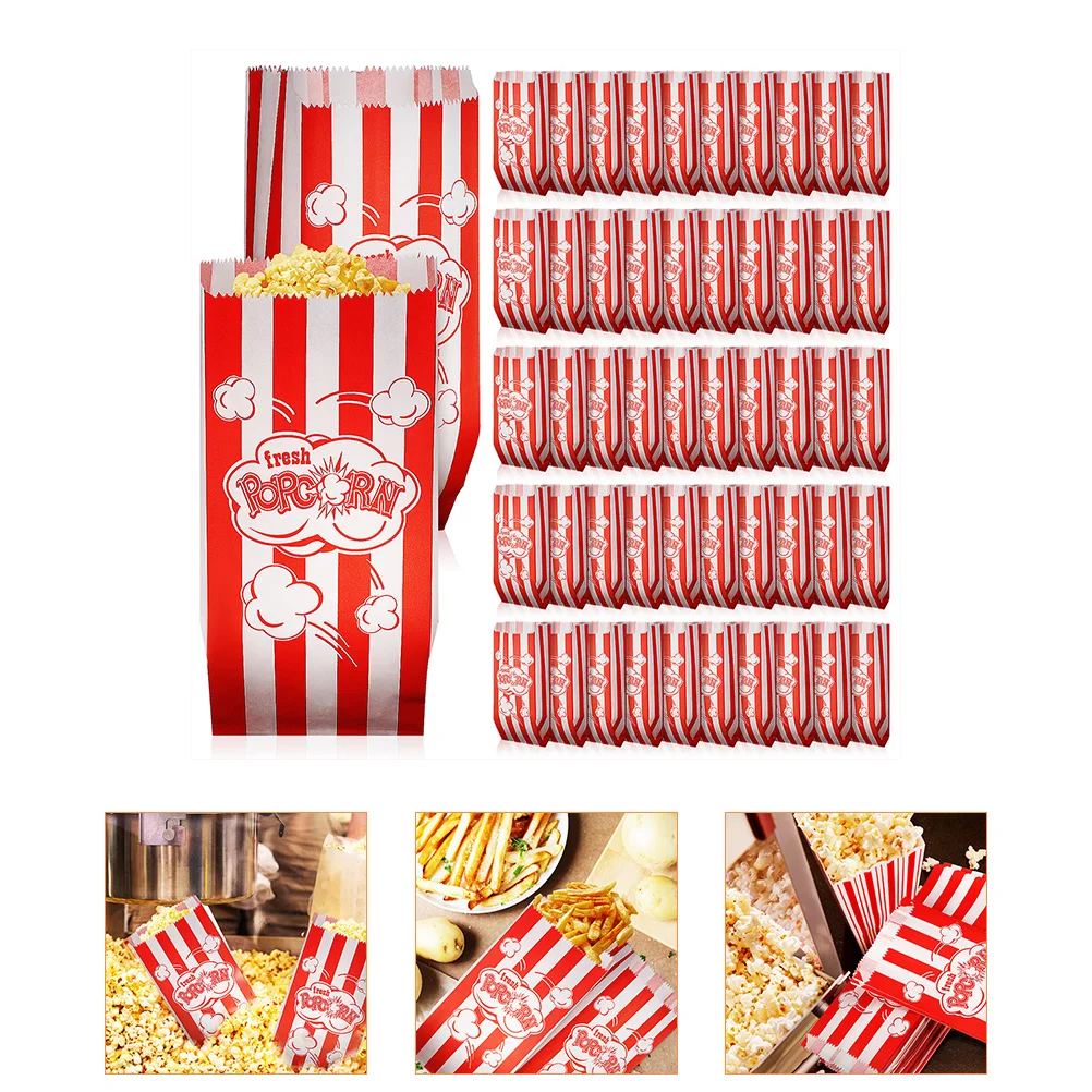 

100 Pcs Popcorn Packaging Bag Snack Accessory Treat Stripe Chocolate Snacks Mini Plastic Containers Bags Parties Multi-function