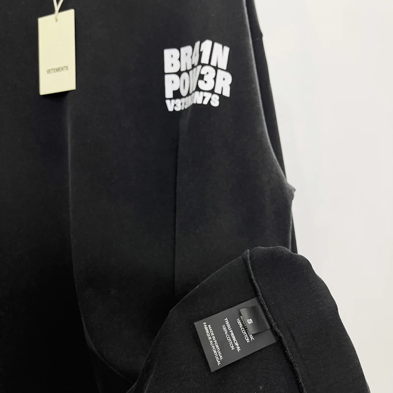 VETEMENTS Long Sleeves Pure Cotton Washed Black Print Oversized Pullover
