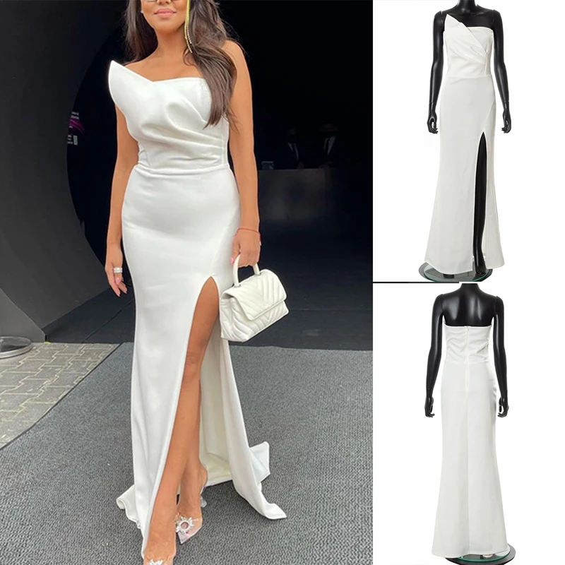 

Womens Sleeveless High Waist Ruched Slit Elegant Evening Cocktail Party Dresses