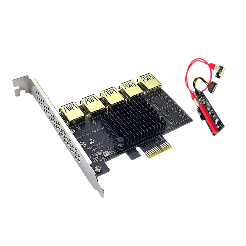 

PCIE 1 To 5 Riser Adapter PCIE X1 USB 3.0 PCI Express Riser Card+Data Cable For Graphic Card Bitcoin Miner Mining Card