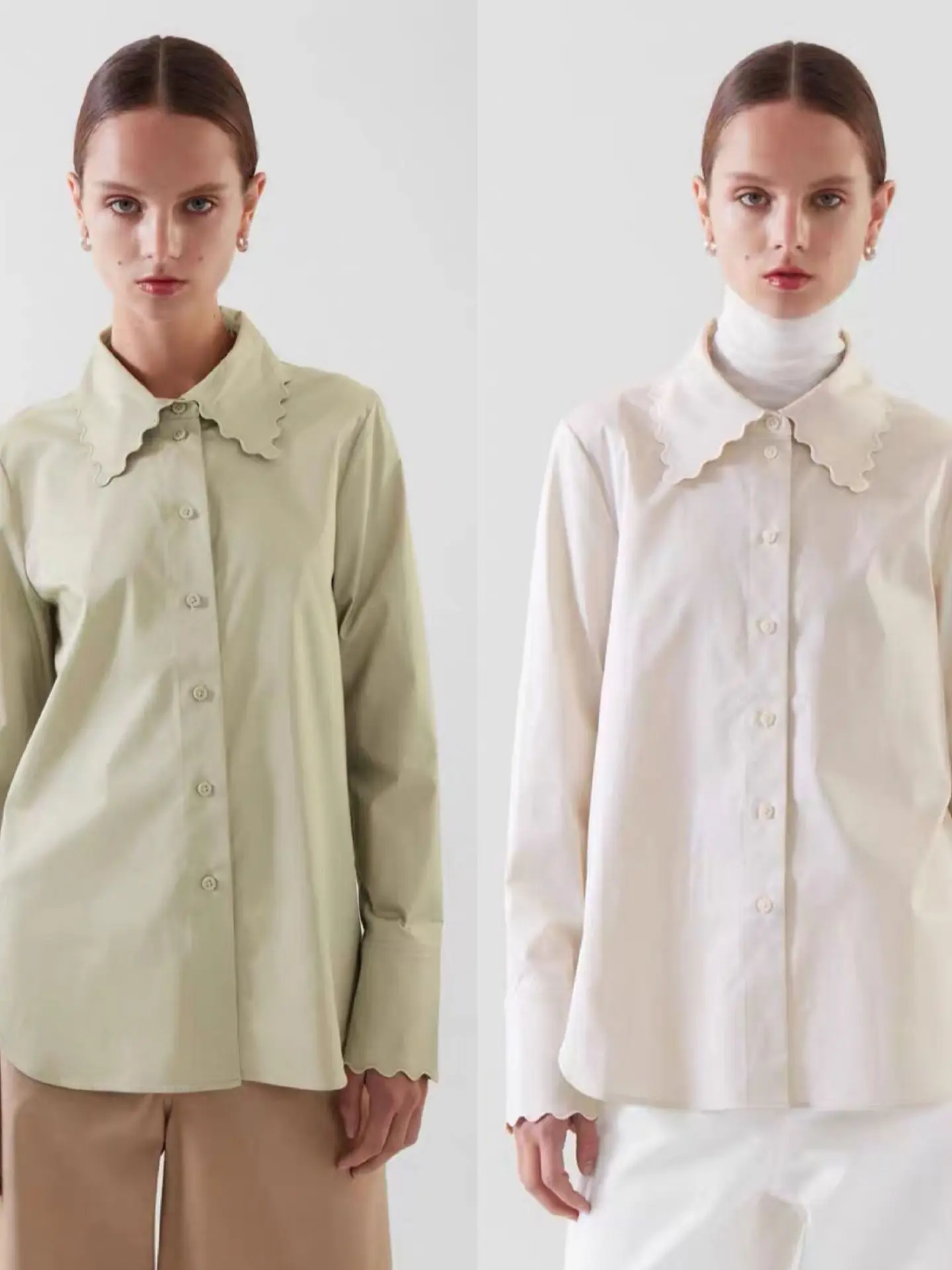 

100% Cotton Embroidery Trim Blouse Women's Single Breasted Simple Long Sleeve Casual 2022 Spring Female Shirts