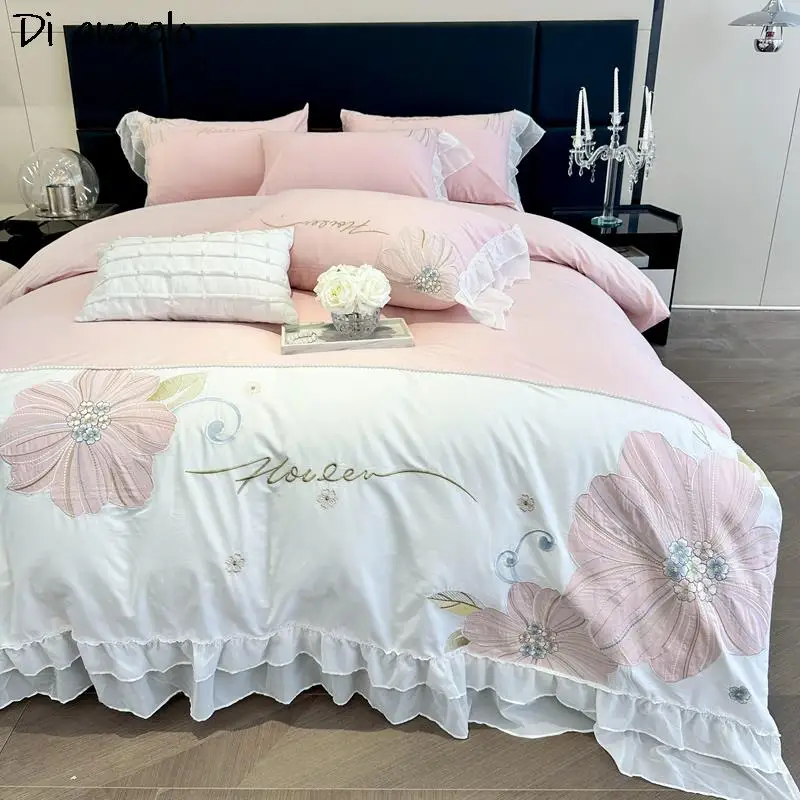 

RU Европа, 4 шт., пододеяльник с вышивкой в виде розовых цветов, Женский комплект, украшение для спальни, пододеяльник/одеяло с наволочками #/L