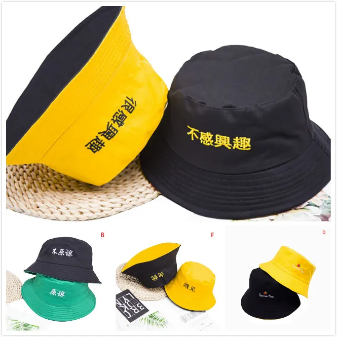 

1Pc Creative Casual Fashion Visor Cap Korean Double-sided Embroidered Fisherman Hat Men And Women Bucket Hat Caps