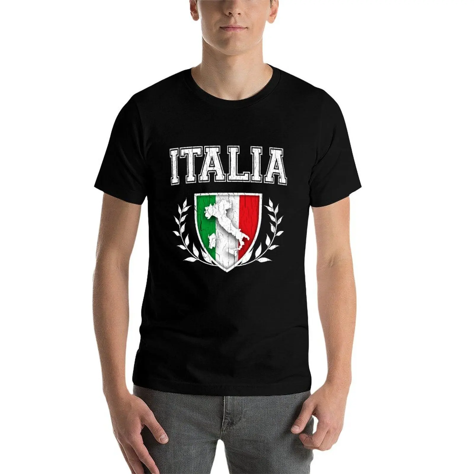 Фото Футболка ITALIA - Классический дизайн с флагом и гербом Италии (винтажный состаренный стиль) - Универсальная повседневная рабочая футболка №3