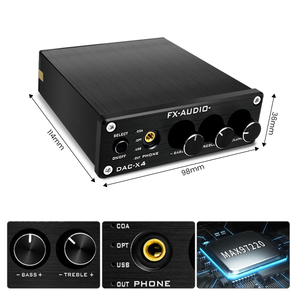 FX-AUDIO DAC-X4 Усилитель для наушников 24BIT 192KHz HIFI MAX97220 USB Цифровой оптический коаксиальный PC-USB DAC Декодер Аудио.