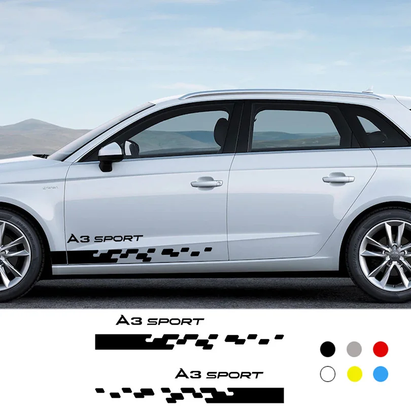 

Pair Car Racing Skirt Waist line Stripe Vinyl Graphics Film Wrap Kit Decoration for Audi A1 A3 A4 A5 A6 A7 A8 Q2 Q3 Q5 Q7