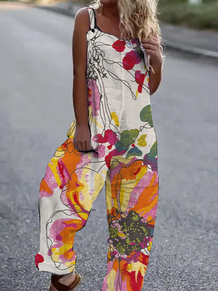 2021 Loose Simple Overalls StreetwearSummer Retro Off Shoulder Women JumpsuitsFashion Sexy Floral PrintedRompers Lady Casual