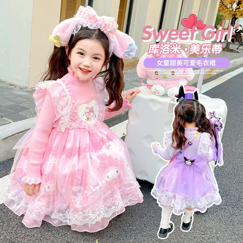Sanrio аниме детский свитер платья Лолиты Kawaii Melody Kuromi Cinnamoroll теплое платье для