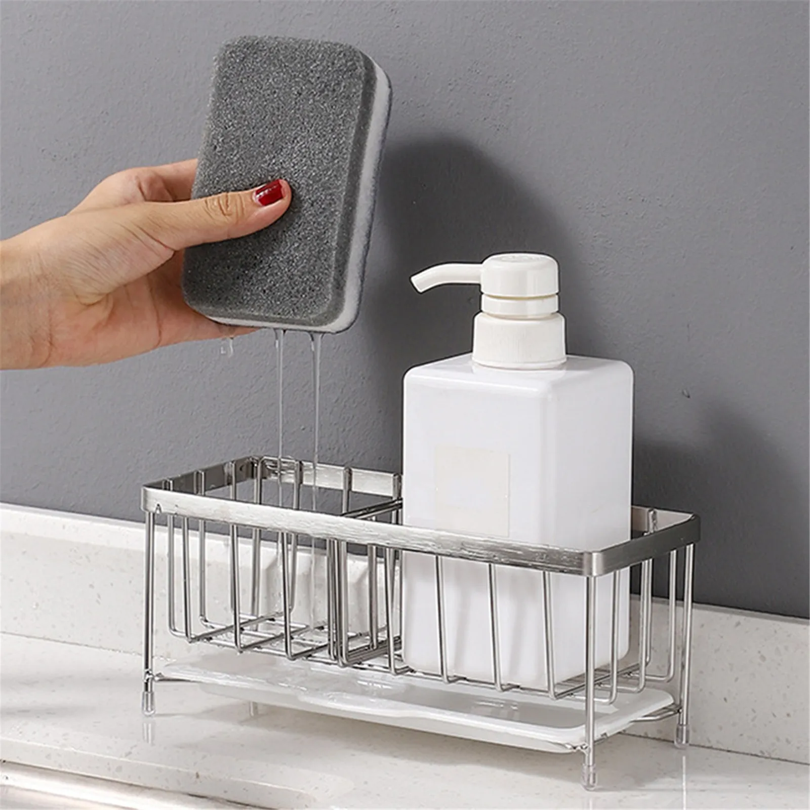 

Sponge Holder for Kitchen Sink, Caddy Organizer Drainer Rack,Stainless Steel Sponge Holder with Adjustable Panel, Countertop