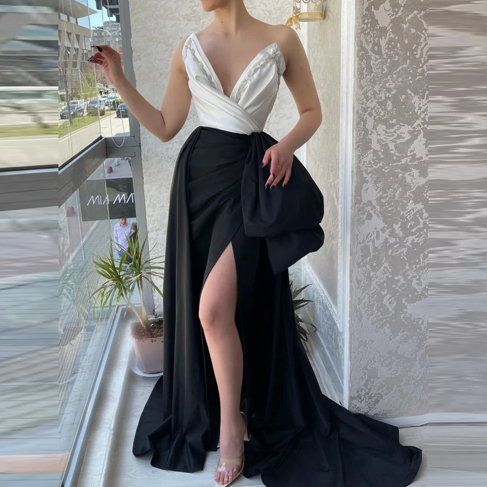 

Женское вечернее атласное платье Qcenkern с глубоким V-образным вырезом, разрезом, открытой спиной и блестками, модель 2023