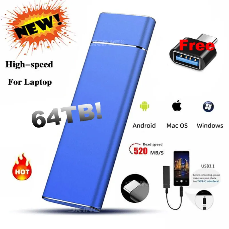 

Оригинальный портативный внешний жесткий диск SSD 1 ТБ, HD внешний телефон, USB 3,1, 8 ТБ, высокоскоростные мобильные накопители для ноутбуков