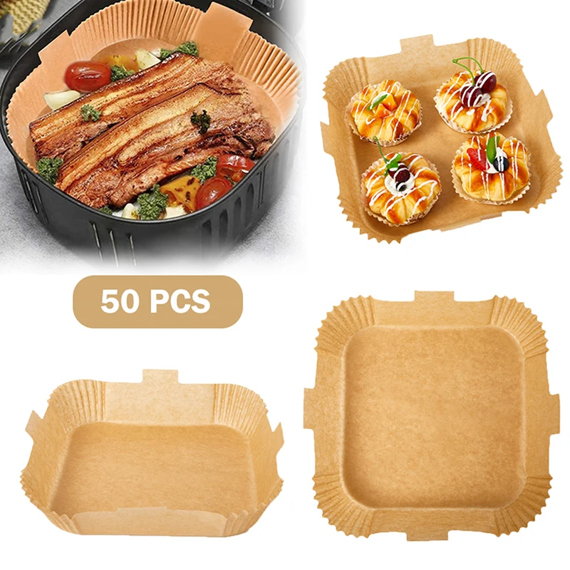 

50 PCS Air Fryer Disposable Paper Liner Non-Stick Baking Paper With Handle Non-Stick Baking Paper Food Grade Paper Oil-Proof