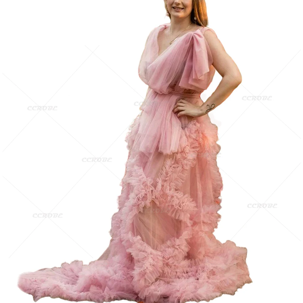 

Платье для беременных для фотосессии розовый тюлевый халат с оборками Пышное длинное платье для свадебной вечеринки для невесты одежда для...