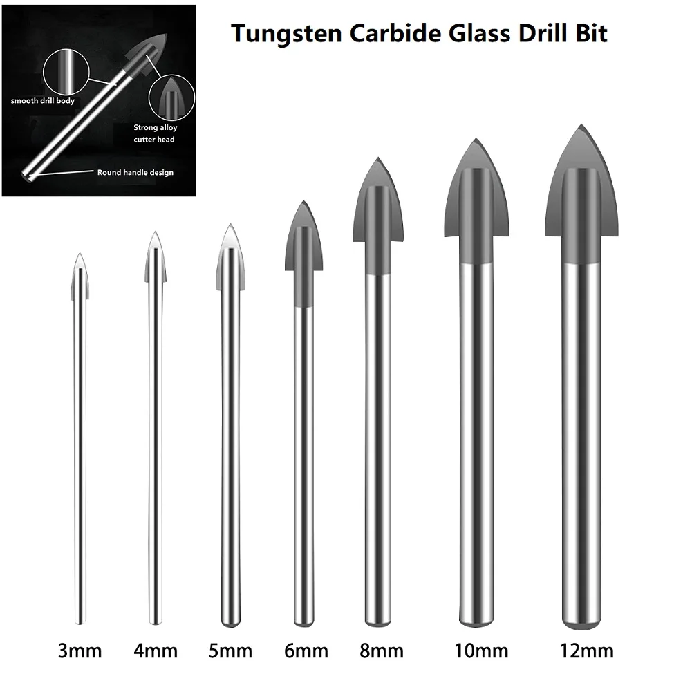 

3/4/5/6/8/10/12mm Glass Drill Bit Tungsten Carbide Tipped Ceramic Tile Cutter Power Tool For Ceramics, Granite, Tiles, Stone