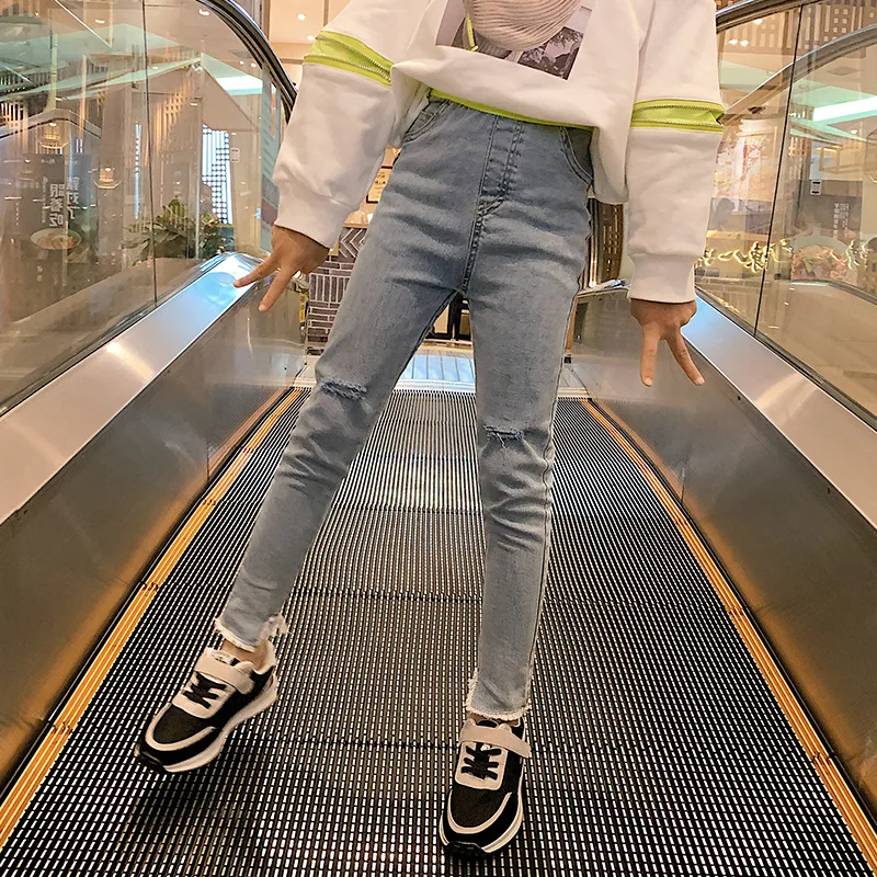 

Детские джинсы в стиле пэчворк, демисезонные узкие джинсы со средней талией для девочек, A500, 2022