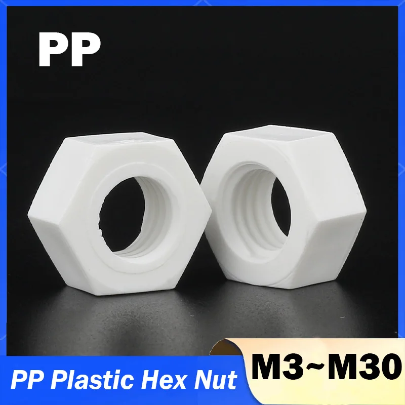 

1-50 шт. M3 M4 M5 M6 M8 M10 M12 M14 M16 M18 M20 M24 M27 M30 Белая полипропиленовая пластиковая шестигранная гайка