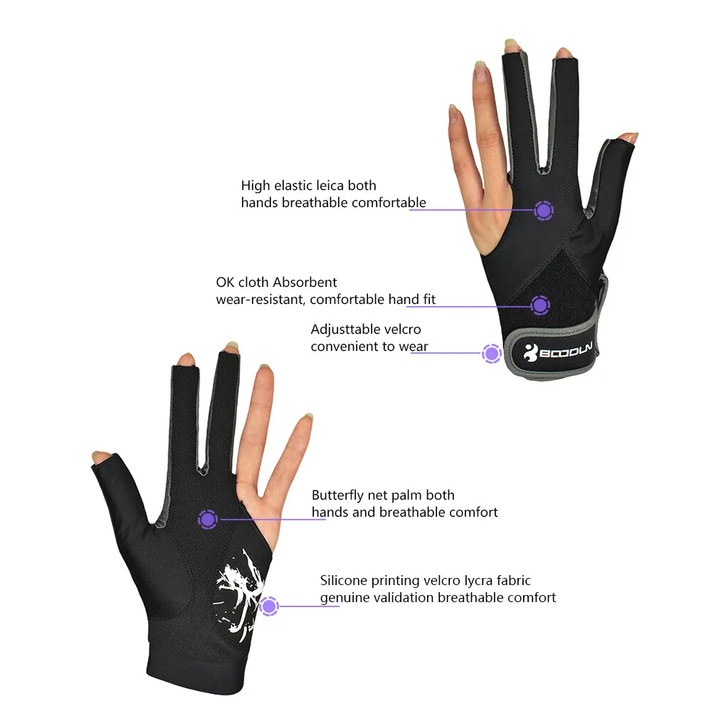 

BOODUN Breathable Soft Anti-slip Sports Cue Billiard Pool Ball Shooters 3 Fingers Single Lycra Gloves