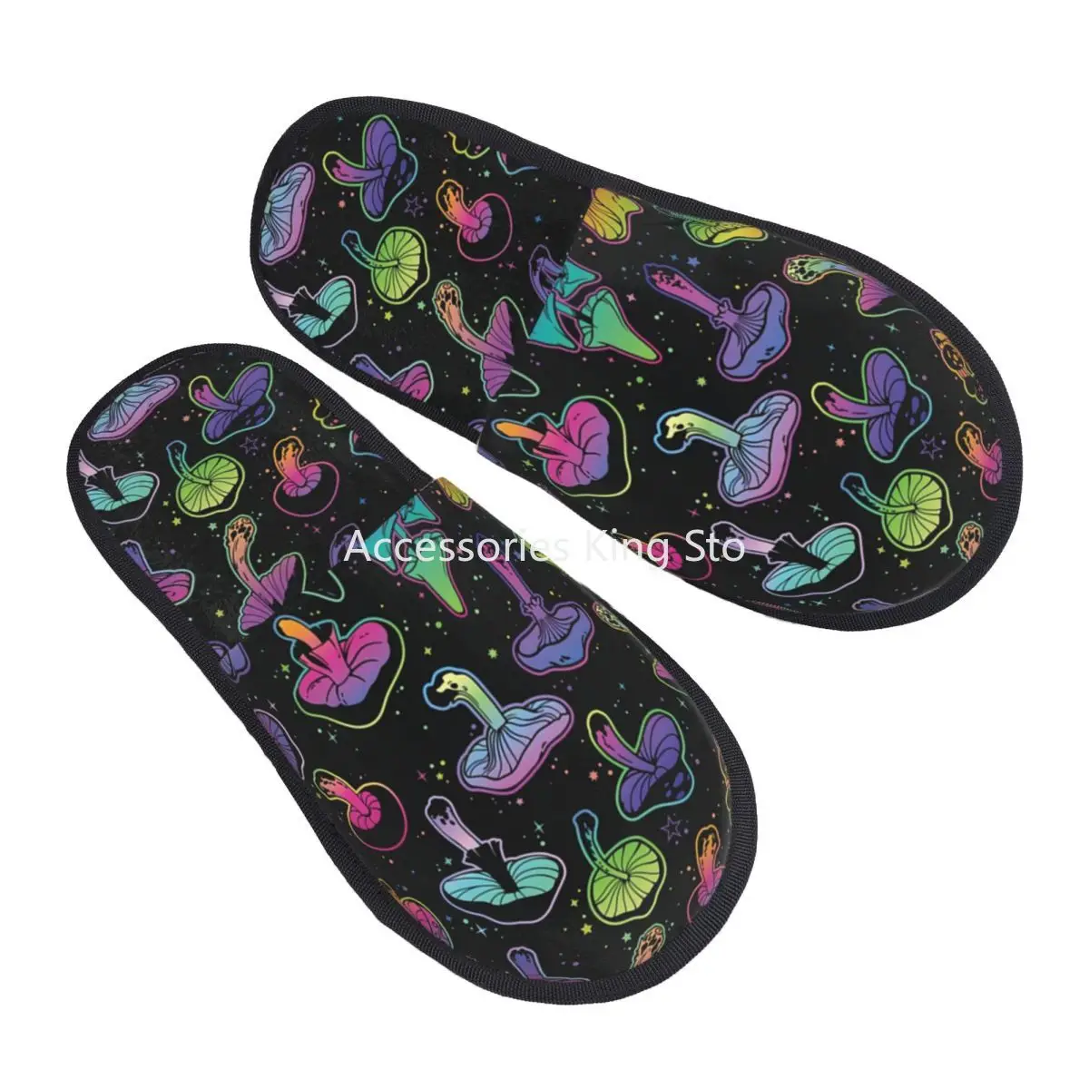 

Custom Print Psychedelic Mushrooms Bright Color Shrooms House Slippers Cozy Warm Memory Foam Fluffy Slipper Indoor Outdoor Shoes